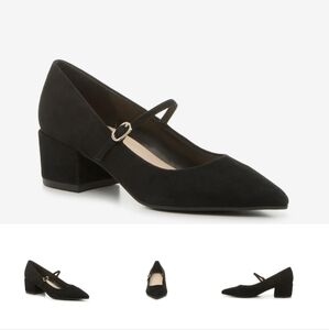 Elegant Black Heels with Pointed Toe and Low Block Heel
